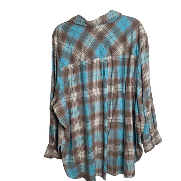 Lane Bryant Flannel Shirt Womens 22/24 Plaid BrownBlue Button Down Long Sleeves - Picture 3 of 9